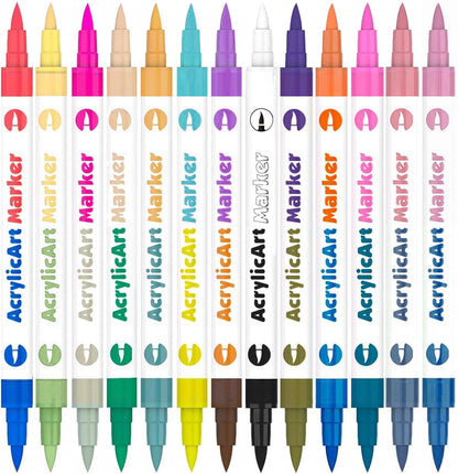 Tommax Acrylic Paint Marker Pens 26 Color, 13pcs 2-headed 2-Color Dual Tip Pens, Point Acrylic Paint Markers for Wood, Canvas, Stone, Rock Painting, Glass, Ceramic Surfaces, DIY