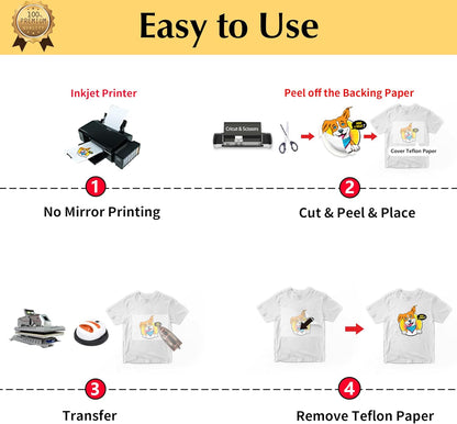 TransOurDream Upgraded Iron on Heat Transfer Paper for T Shirts (40 Sheets, 8.5x11") Iron on Transfers for Light Fabric Printable Heat Transfer Vinyl for Inkjet Printer (L2-40)