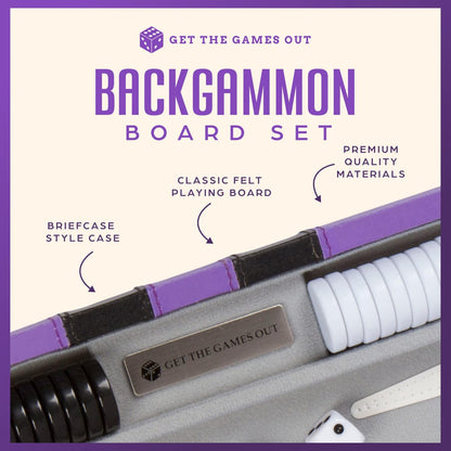 Get The Games Out Top Backgammon Set - Classic Board Game Case - Best Strategy & Tip Guide - Available in Small, Medium and Large Sizes (Purple, Medium)
