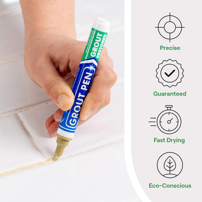 Grout Pen Beige Tile Paint Marker: Waterproof Grout Paint, Tile Grout Colorant and Sealer Pen - Narrow 5mm, 2 Pack with Extra Tips (7mL) - Beige