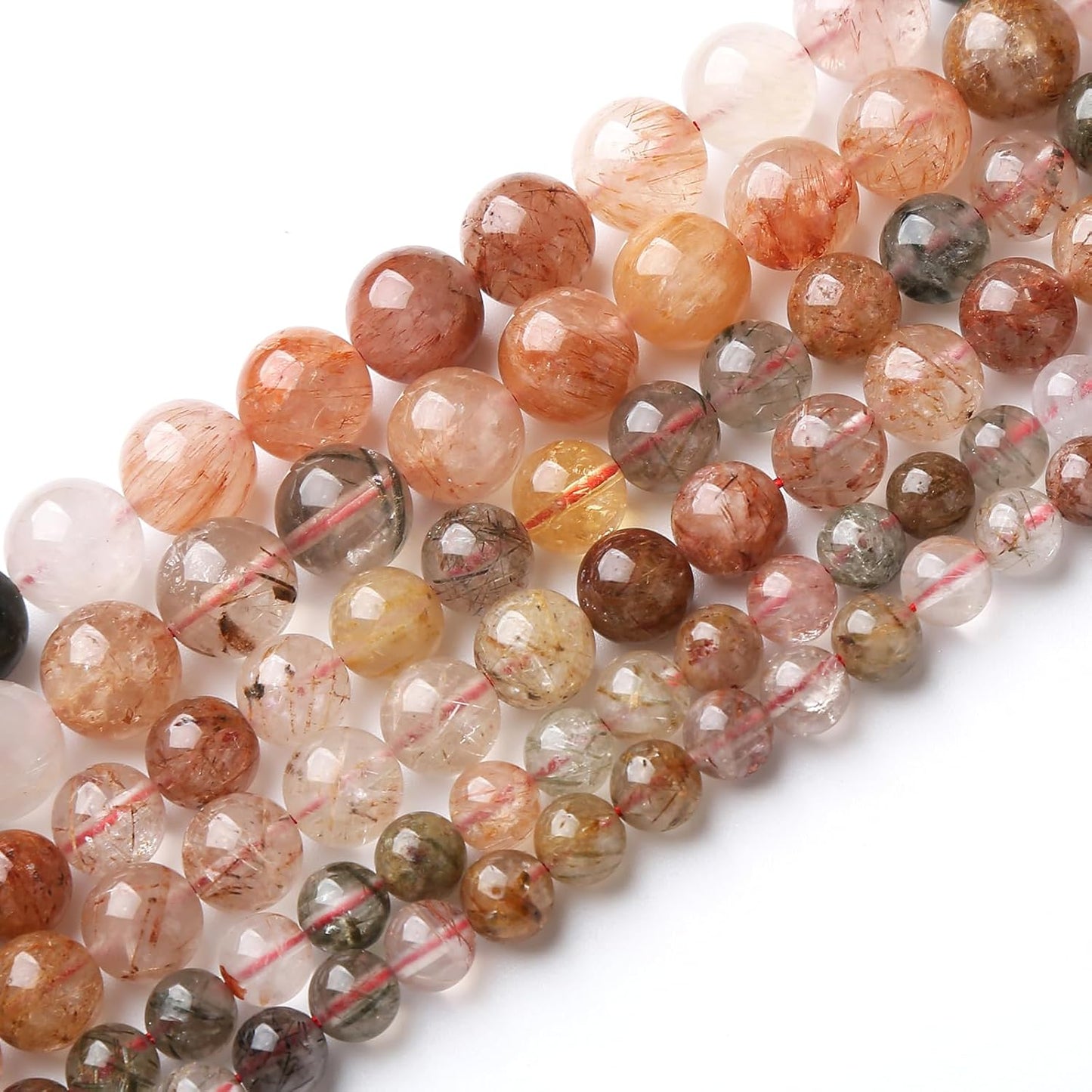 A+ Colorful Rutilated Quartz Crystal Beads Natural Stone Round Loose Beads for Jewelry Making DIY Bracelet Necklace Accessories 6mm 60pcs