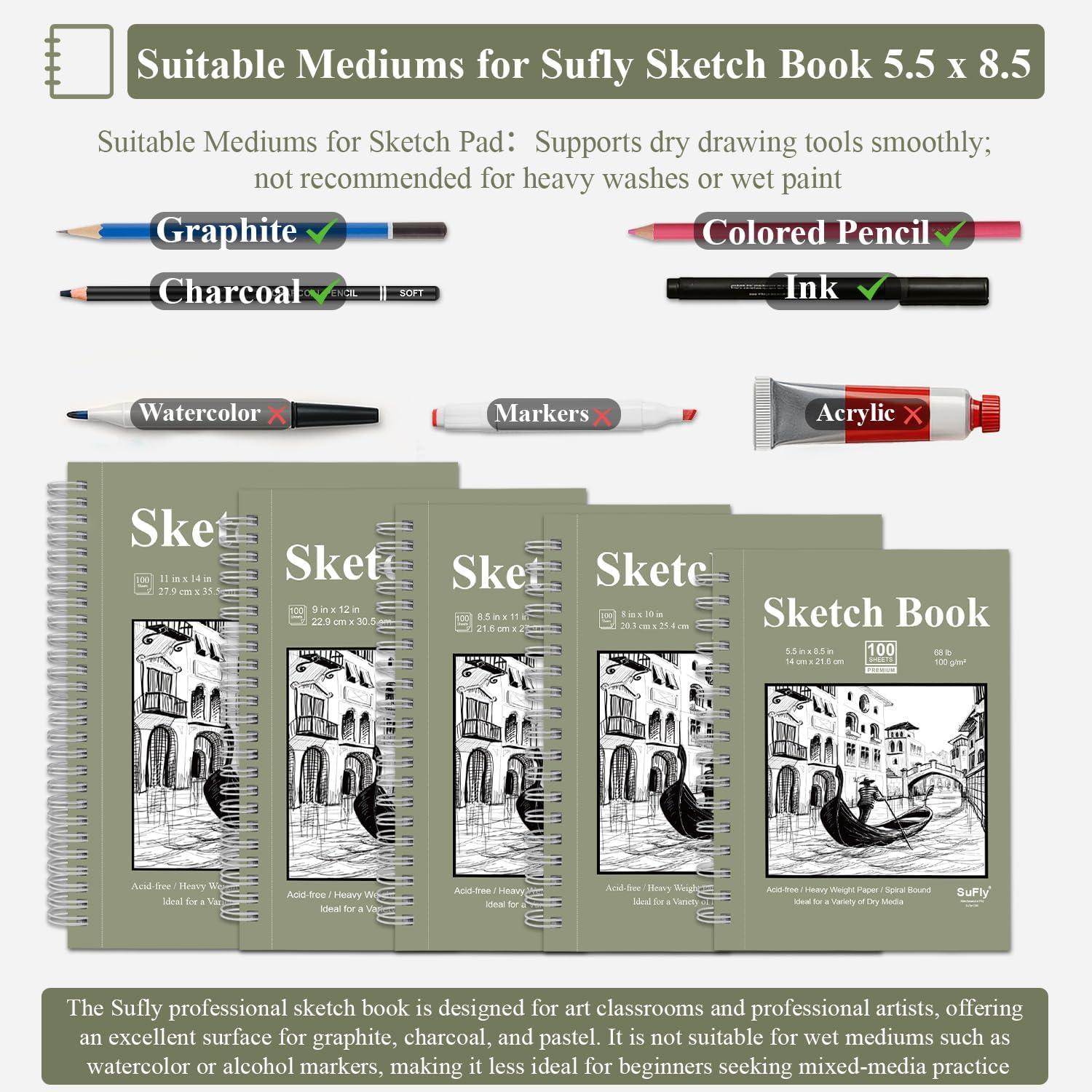 SuFly Small Sketch Book 5.5"x8.5", 2-Pack Mini Sketchbook, Spiral Bound Sketchbook Hardcover with 200 Sheets of 68lb/100gsm Mini Drawing Pad Paper, Small Sketch Pads for Drawing for Adults & Kids. - Crafty Corner