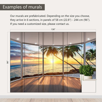 AFZEVEB-3D Landscape Wallpaper seafront verandahs Wall murals for Bedroom 136"x96"(Not Peel and Stick)