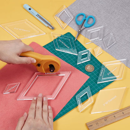 BENECREAT 16 Sizes Diamond Quilting Template, Acrylic Intricate Sewing Machine Ruler, Transparent Pressure Plate Router Template for DIY Hand Patchwork Cutting Craft, 6mm Thick