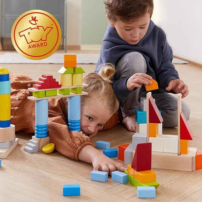 HABA Colored Wooden Building Blocks - Set of 85 Piece Set of Wooden Toys, Stacking Toys for Toddlers 1-3 Ideal Open Ended STEM Play (Made in Germany)