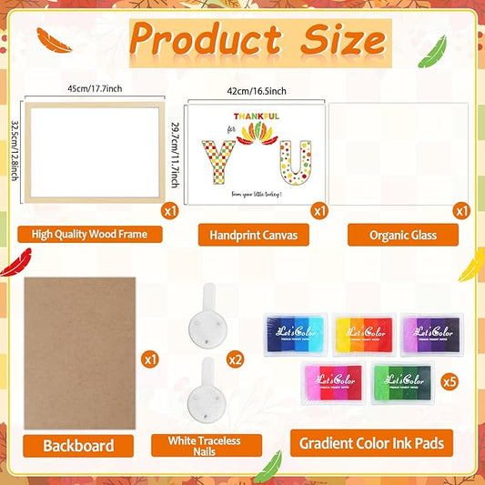 Thanksgiving Turkey Footprint Art Craft DIY Kit Polka Dots Fall Thanksgiving Gifts Thankful for You Little Turkey Footprint Keepsake with Wood Frame for Mom Dad Friend Holiday Activities 12x16 Inch