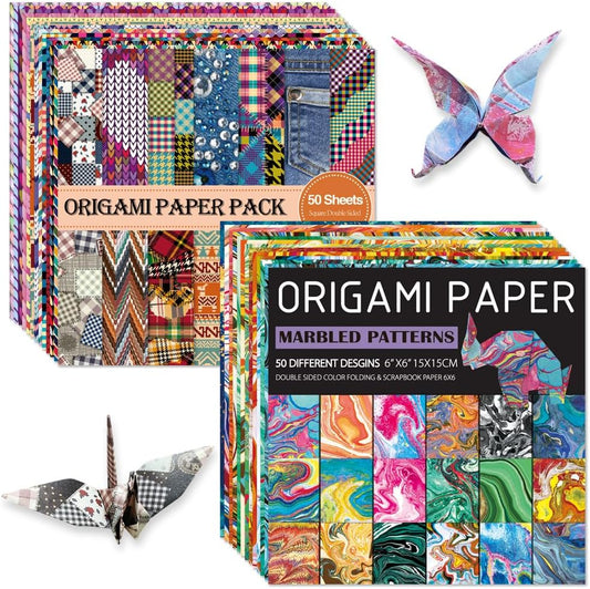 Origami Paper Kit Dobule Sided 100 Sheets 100 Colors 6 Inch Japanese Chiyo Square Easy Fold Arts Crafts DIY Handwork Origami Papers Beginner Cloth Rock Color - Crafty Corner