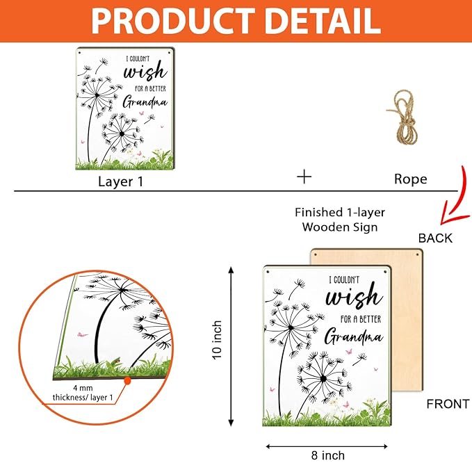 Dandelion DIY Custom Mothers Day Gift For Grandma Fingerprint Sign, Finger Prints Grandma Craft for Baby, First Mothers Day For Grandma, Memory Keepsake Kids Activity PreK Preschool (Wish Grandma) -26