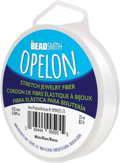 The Beadsmith Opelon Stretch Cord – Elastic Beading Fiber, White, 0.23 mm Diameter, 25 Meters (82 ft) Spool