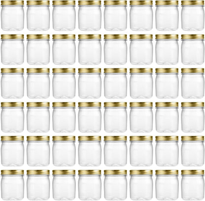novelinks 8 oz Clear Plastic Jars with Screw-On Lids - BPA-Free Refillable Storage Containers for Slime, Spices, Crafts, Kitchen & Home Organization (48 Pack,Gold)