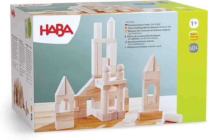 HABA Wooden Building Blocks 60 Piece Set, Ideal Toddler Blocks for & Kids Stacking Toys for Ages 1 & Up for Open-Ended Play, Made in Germany