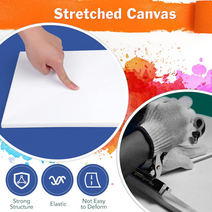 Stretched Canvases for Painting, 8PCS Multi Pack Square Canvas 4×4”, 6×6”, 8×8”, 10×10”(2 of Each), Acid-Free Wood Frame Blank Canvas, Art Canvas Pre Primed for Acrylic, Oil Painting, Tempera.