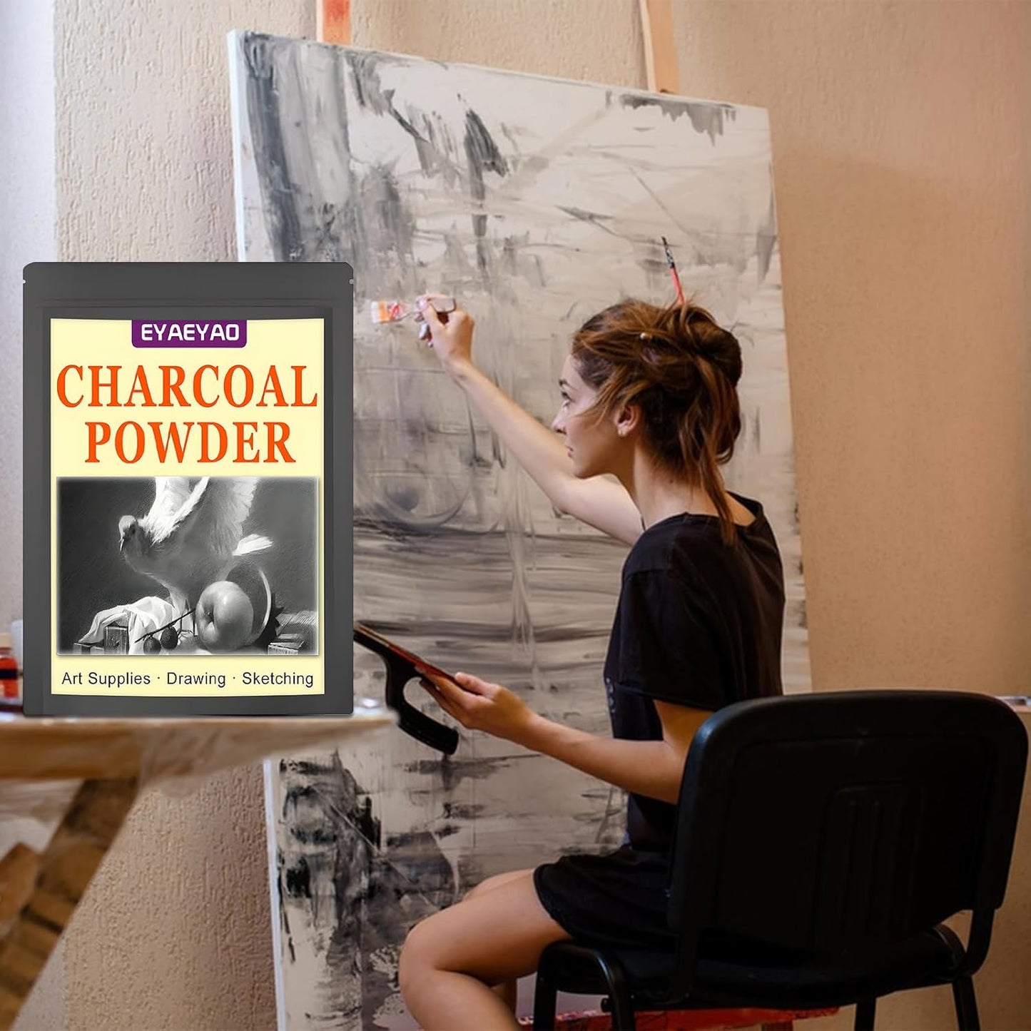 Premium Charcoal Powder for Drawing and Art, Drawing Charcoal for Sketching, Shading, Blending with Beginners & Pro Artists (16 Ounces)