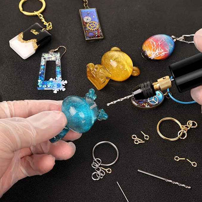 LET'S RESIN Electric Drill, 74Pcs Hand Drill with 3-Jaw Clamp-Applicable to A Larger Drilling Range (0-3mm), Keychain Making Kit, Jewelry Making Kit, Grip Nose Pliers, Jewelry tools, for Resin