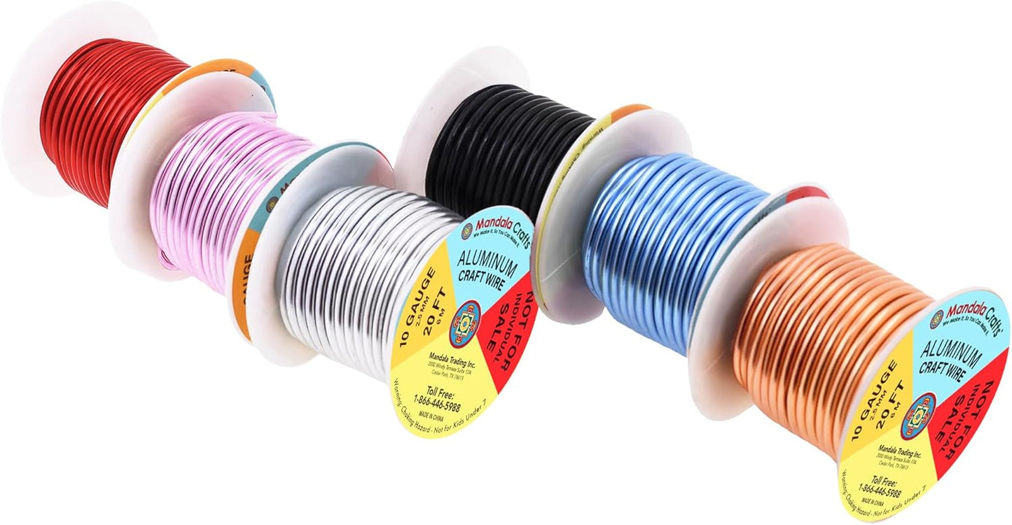 Mandala Crafts 10 Gauge Anodized Aluminum Craft Wire for Jewelry Making - 120 FT Colored Flexible Silver Copper Black Pink Ice Blue Red Wire - Bendable for Bonsai Armature Crafting Sculpting - Crafty Corner