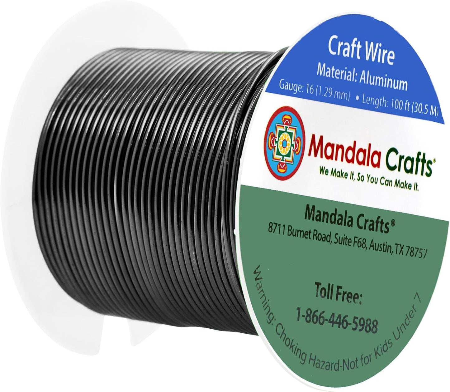 Mandala Crafts 16 Gauge Anodized Aluminum Craft Wire for Jewelry Making - 100 FT Colored Flexible Black Wire - Bendable for Bonsai Armature Crafting Sculpting - Crafty Corner