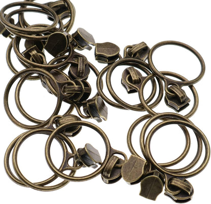 Leekayer #5 Antique Brass Metallic Nylon Coil Zippers by The Yard Bulk 10 Yards White Zipper Tape with 25pcs Antique Brass Ring Pull Sliders for DIY Sewing Tailor Craft Bag(White)