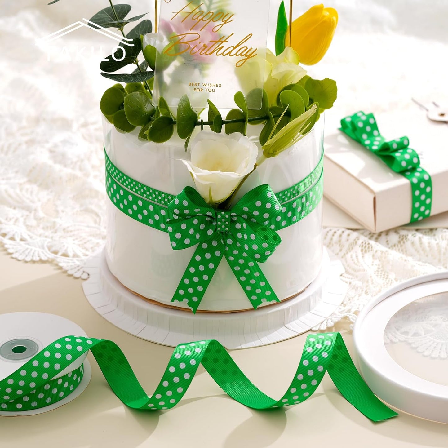 Polka Dot Grosgrain Ribbon 5/8 Inch, 25 Yards Spool Green and White Polka Dot Ribbon for Christmas Gift Wrapping DIY Crafts Hair Bows Wedding Party Decor Sewing and Home Decoration - Crafty Corner