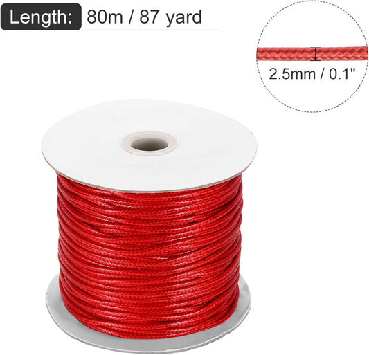 MECCANIXITY Waxed Cord 2.5mm Waxed Polyester Cord 87 Yard Wax String for Bracelet Making, Necklaces, Beading, Jewelry Making and DIY Crafts(Red)