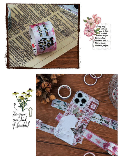MAFELOE Decorative Vintage Washi Tapes Set 20 Rolls 2 Meters Long, Adhesive Scrapbook Junk Journaling Art Craft Collage Supplies-Forest Dream Series-Pink (WT-M4-SLMJ)