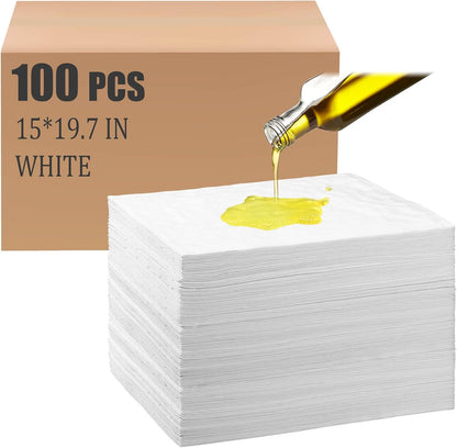 Hoolerry Oil Absorbent Pads Weight Dimpled Pad Garage Accessories Water Absorbent Mat Oil Spill Mat for Absorbing Protecting Home Garage Basement (100 Pcs,White,15 x 19.7 Inch)