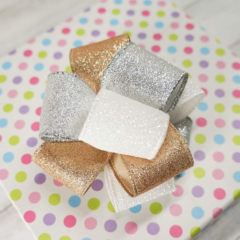 CT CRAFT LLC Glitter Wired Ribbon 1.5" x 10 Yards White for Christmas Home Decor Bow Gift Wrapping DIY Crafts Wreath - Crafty Corner