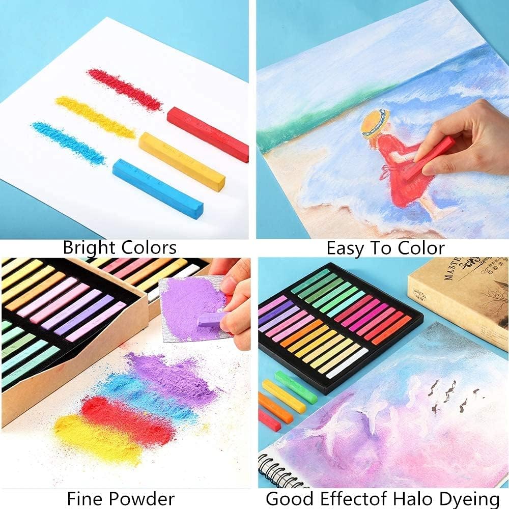 Non Toxic Artist Pastels,Square Soft Pastels Set,Chalks 12/24/36/48 Colors Soft Dry Pastel Artist Chalk Pastel Sticks for Office School Art Drawing Painting Supplies Professional Art Pastel (24Pcs)