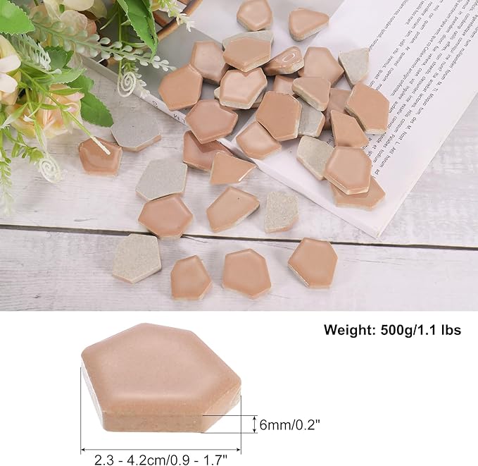 uxcell 500g/1.1LB Irregular Ceramics Mosaic Tiles, 2.3-4.2 cm Bulk Stained Ceramic Mosaic Pieces Stones Mosaic Kits for DIY Art Craft Projects Home Decor, Beige Pink