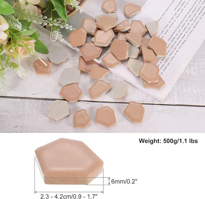 uxcell 500g/1.1LB Irregular Ceramics Mosaic Tiles, 2.3-4.2 cm Bulk Stained Ceramic Mosaic Pieces Stones Mosaic Kits for DIY Art Craft Projects Home Decor, Beige Pink