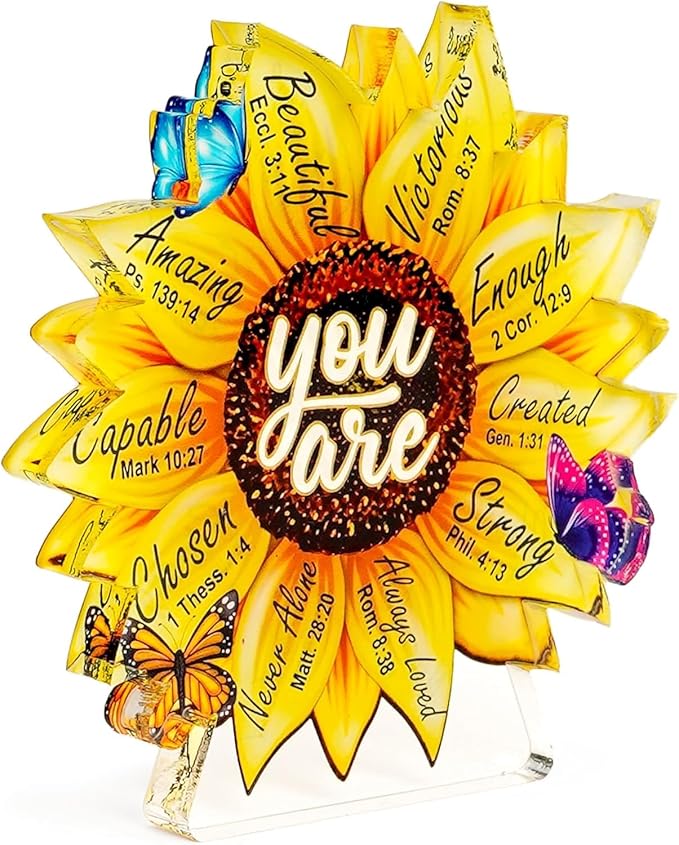 Christian Gifts for Women Acrylic Decor, Religious Gift for Women, Birthday Gifts, Bible Verse Sunflower Decor, Inspirational Scripture Gift for Her Mom Daughter Sister Aunt Teacher Best Friend