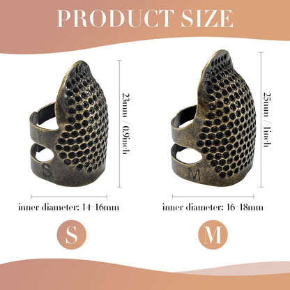 ZESION 4Pcs Sewing Thimbles, Adjustable Metal Thimbles for Hand Sewing Finger Protector, Quilting Craft Accessories for Knitting Needlework DIY Tools, Bronze(2 Sizes, S/M)