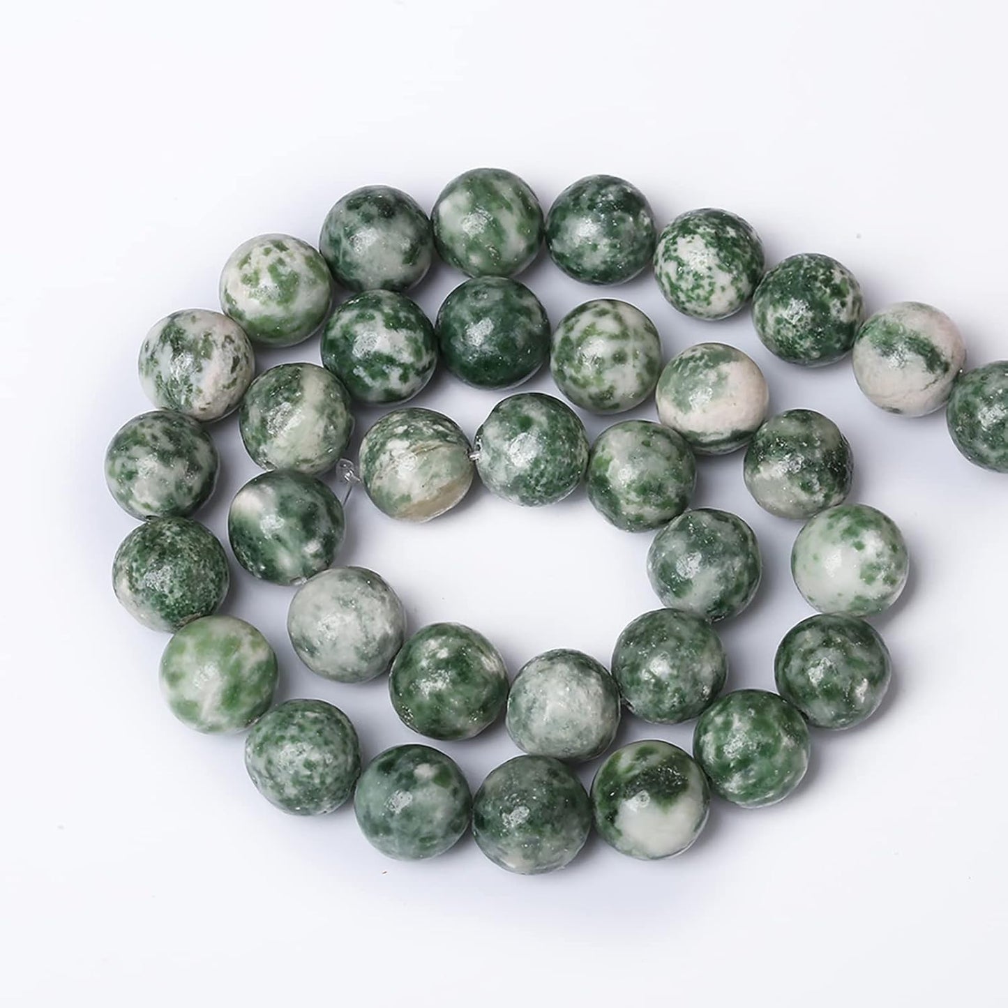 45pcs 8mm Natural Green Spot Stone Stone Beads for Jewelry Making Loose Spacer Round Beads DIY Bracelets Necklaces 15" (8mm, Green Spot Stone)