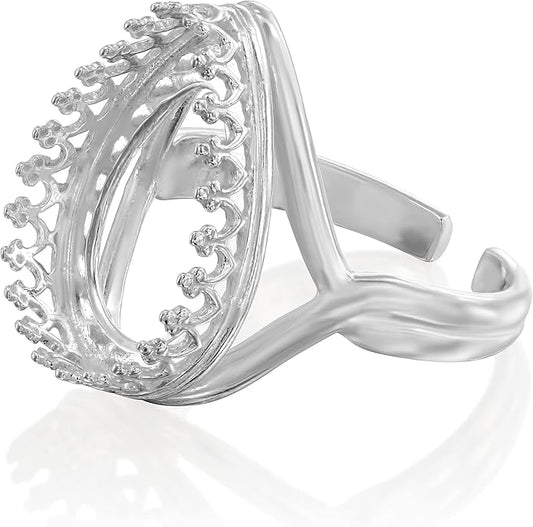 Stera Jewelry 25 Sterling Silver Adjustable Ring Blank with Teardrop Bezel