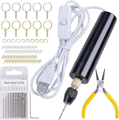 LET'S RESIN Electric Drill, 74Pcs Hand Drill with 3-Jaw Clamp-Applicable to A Larger Drilling Range (0-3mm), Keychain Making Kit, Jewelry Making Kit, Grip Nose Pliers, Jewelry tools, for Resin