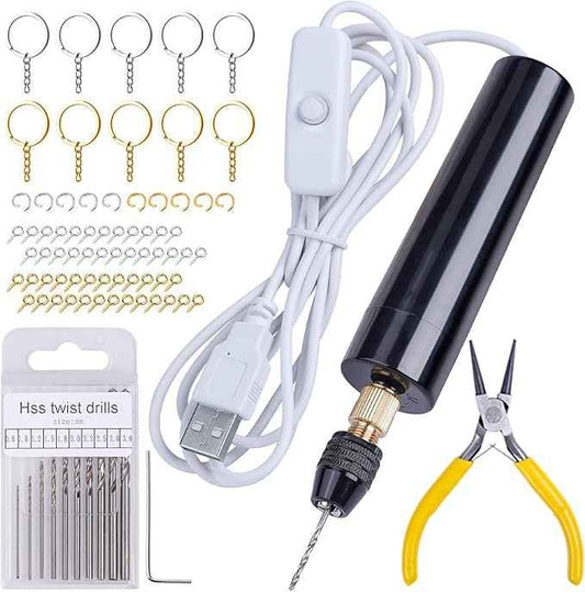 LET'S RESIN Electric Drill, 74Pcs Hand Drill with 3-Jaw Clamp-Applicable to A Larger Drilling Range (0-3mm), Keychain Making Kit, Jewelry Making Kit, Grip Nose Pliers, Jewelry tools, for Resin