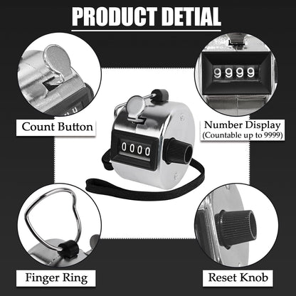 GDMINLO Metal Hand Tally Clicker Counter, 4-Digit Number Count Clicker with Metal Case Mechanical Counter for Coaching, Knitting, Lap, Fishing, Golf and Row with 2-Nylon Lanyard,Silver