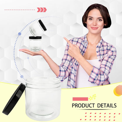 30 Pack 12oz Clear Plastic Jars with Black Lids Plastic Empty Storage Containers Refillable Round Clear Cosmetics Containers Clear Jars for Candy Kitchen Food Storage DIY Crafts Making