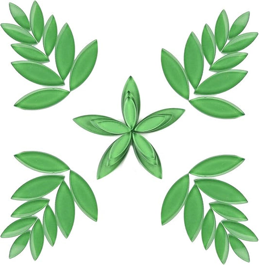 Youway Style Green Leaf Mosaic Tiles for Crafts Bulk,200g Petal Mosaic Glass Pieces,Flower Glass Tiles for Christmas Mosaic Decorations