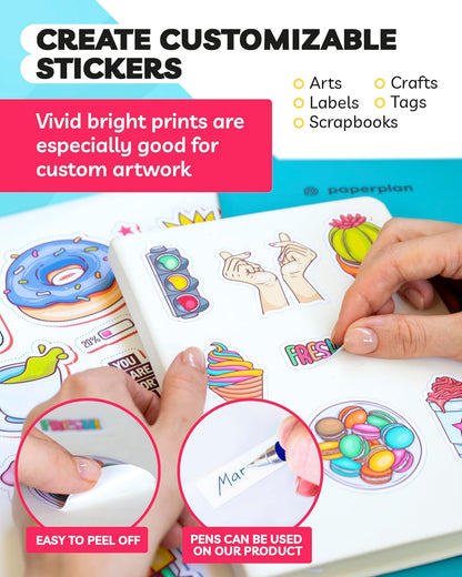 Sticker Paper for Inkjet Printer - (30 Sheets), 8.5 x 11" Letter Size, Matte Sticker Paper - Ideal for Crafting and Printing Vibrant, Long-Lasting Designs