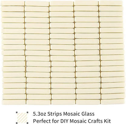 Youway Style Stick Mosaic Tiles for Crafts Bulk,150g Off White Strips Shapes Mosaic Glass Pieces for Crafts DIY Spring Mosaic Art Decor,Mosaic Kit Supplies