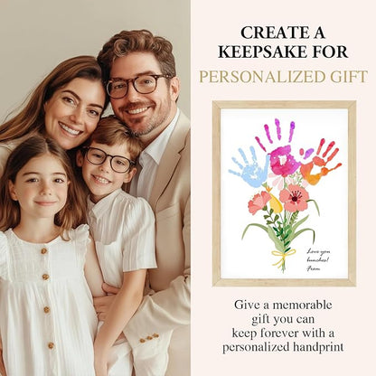 Physkoa Mom & Grandma Keepsake Gift — Handprint Flower Craft with Wood Frame — Great Grandma Gift for Birthday or Xmas— 2 Art Styles + Washable Ink Pads