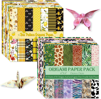 Origami Paper Kit Dobule Sided 100 Sheets 100 Colors 6 Inch Japanese Chiyo Square Easy Fold Arts Crafts DIY Handwork Origami Papers Beginner Animal Fur Bee - Crafty Corner