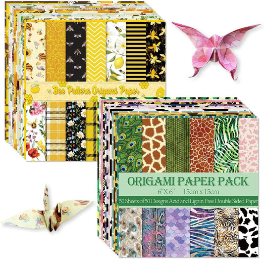 Origami Paper Kit Dobule Sided 100 Sheets 100 Colors 6 Inch Japanese Chiyo Square Easy Fold Arts Crafts DIY Handwork Origami Papers Beginner Animal Fur Bee - Crafty Corner