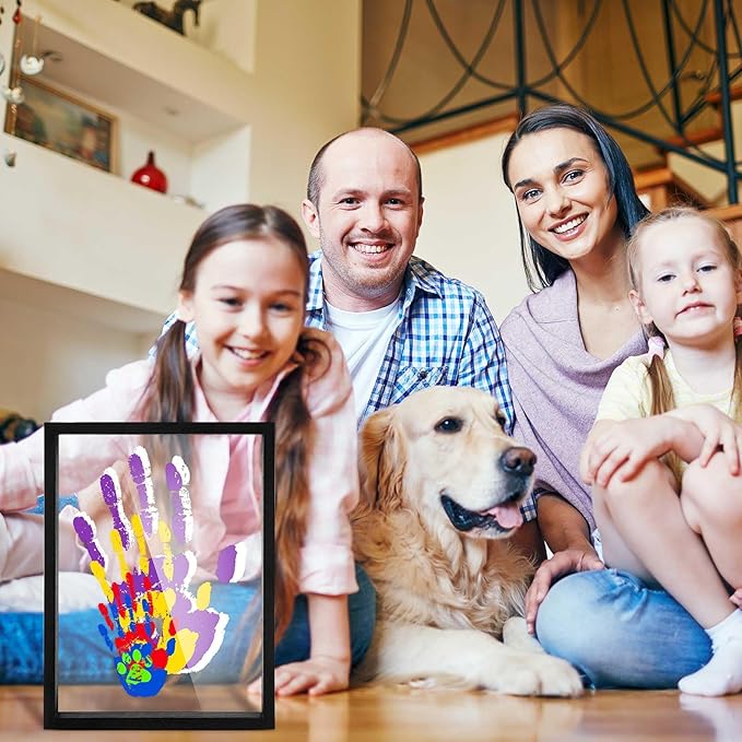 Suzile DIY Handprint Kit for New Parents - Mother's Day Father's Day Gifts,Baby Handprint Frame with 5 Acrylic Boards & 6 Colors Paint,Family Keepsake Craft for First-time Moms Dads(Black)