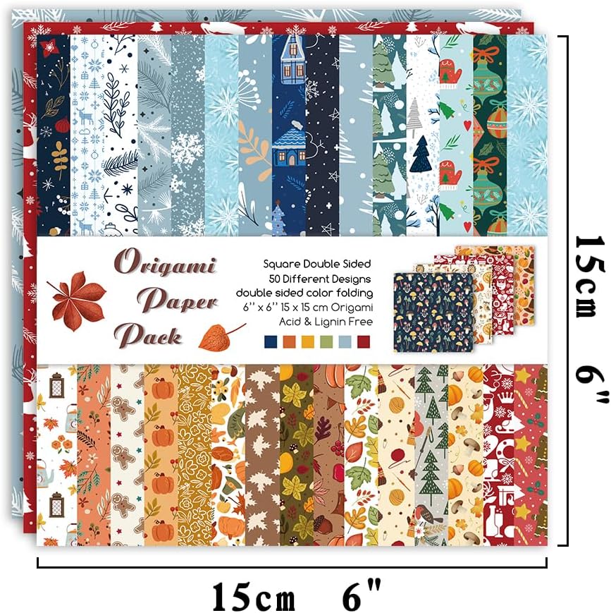 Origami Paper Kit 50 Sheets 70GSM 6 Inch Square Double Sided Color 50 Vivid Japanese Washi Chiyo Colors for Hand Crafts Origami Paper Arts Creativity.Winter - Crafty Corner