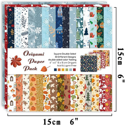 Origami Paper Kit 50 Sheets 70GSM 6 Inch Square Double Sided Color 50 Vivid Japanese Washi Chiyo Colors for Hand Crafts Origami Paper Arts Creativity.Winter - Crafty Corner