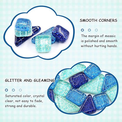 Swpeet 1Ib Glass Mosaic Tiles Pieces Stained Glass for Crafts, Mixed Colors and Patterns (Mosaic Tiles E)