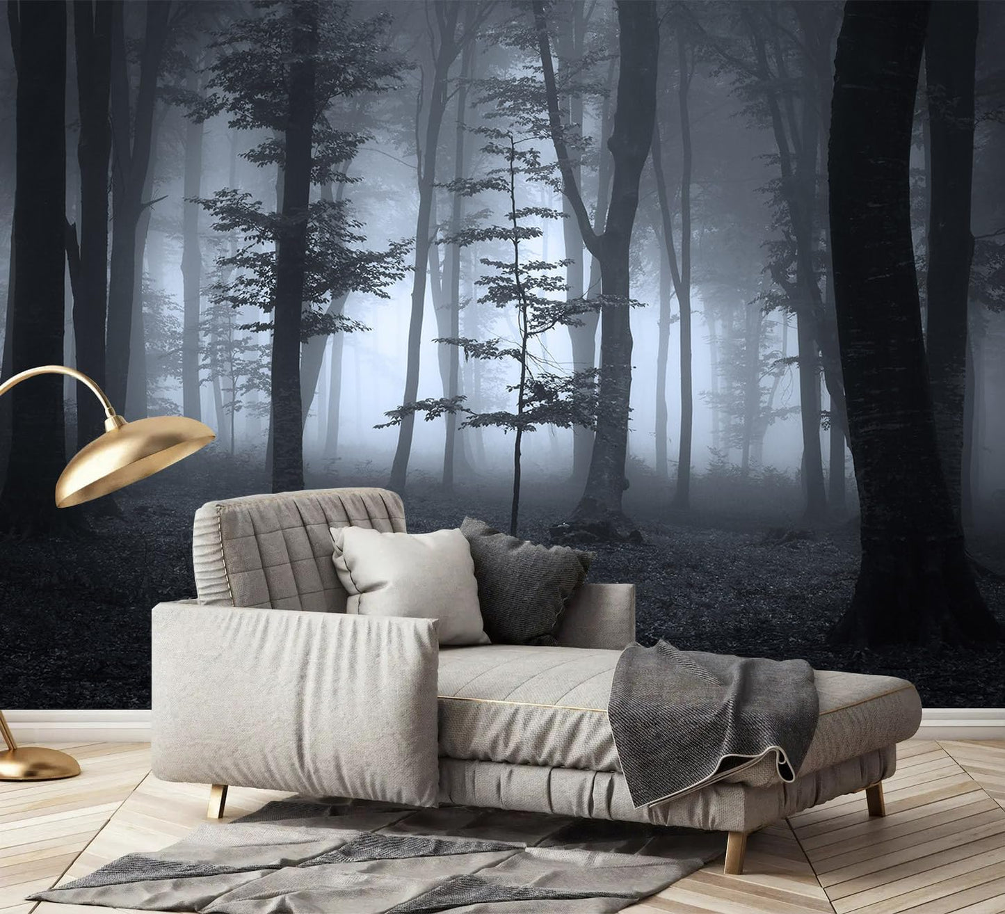 AFZEVEB-Foggy Dark Forest Wallpaper Landscape Tree Wall murals for Bedroom 136"x96"(Not Peel and Stick)