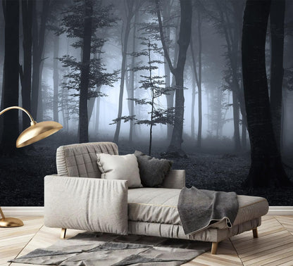 AFZEVEB-Foggy Dark Forest Wallpaper Landscape Tree Wall murals for Bedroom 136"x96"(Not Peel and Stick)