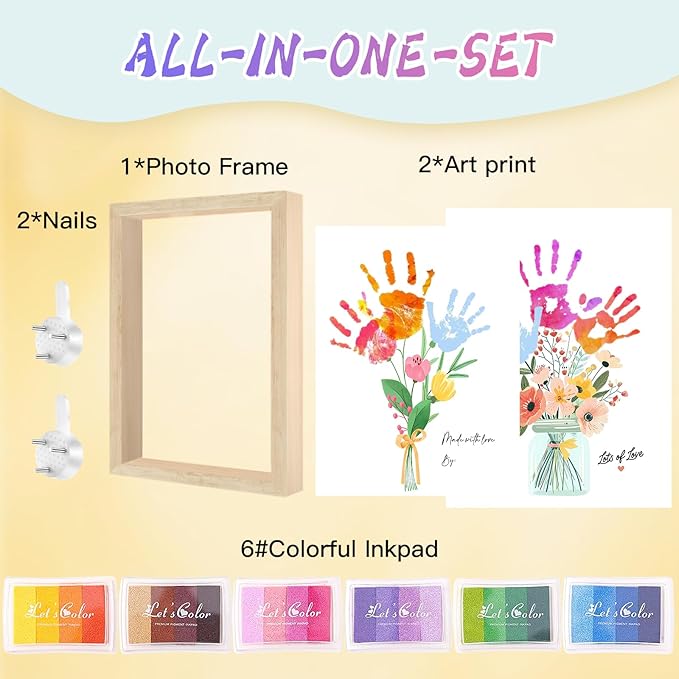 Physkoa Handprint Flower Craft Kit for Kids–12"x16" Art Gift with Wood Frame–Keepsake for Mom or Grandma–Meaningful Birthday or Thank You Gift (2 Art Styles Included)